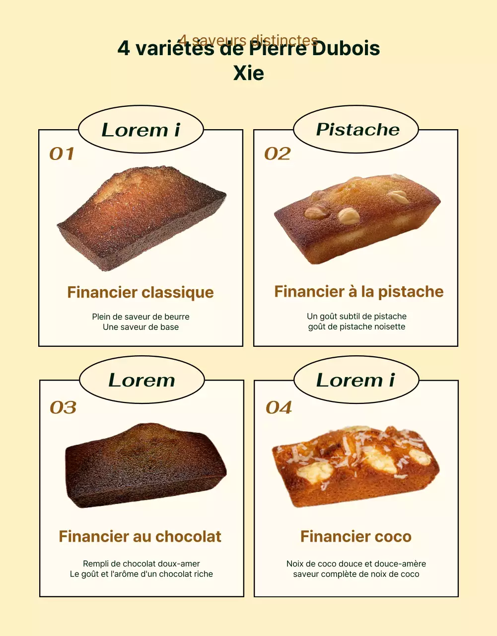 Présenter les informations sur les desserts dans une palette de couleurs ivoire très tendance.