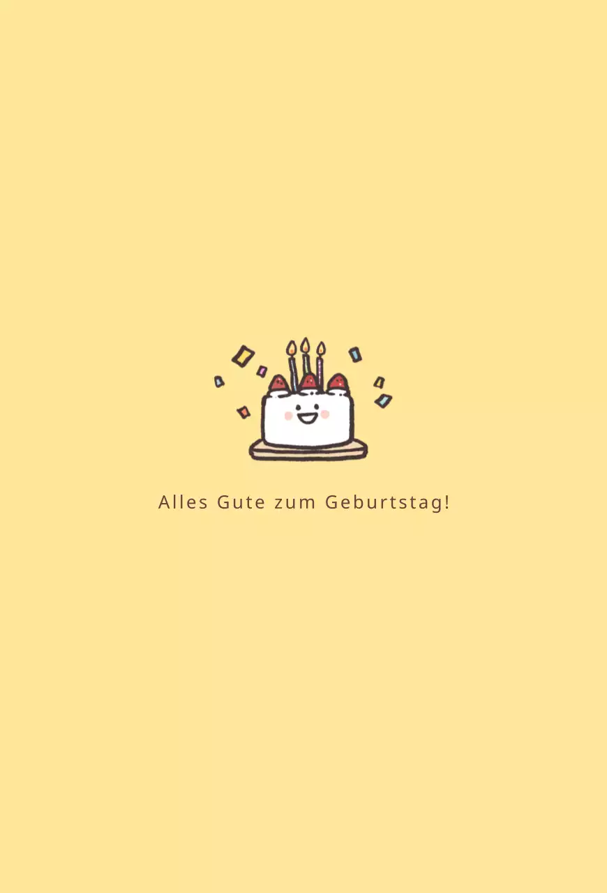 Einfache Geburtstagskarte mit niedlichen gelben Kuchen Charakter Illustration