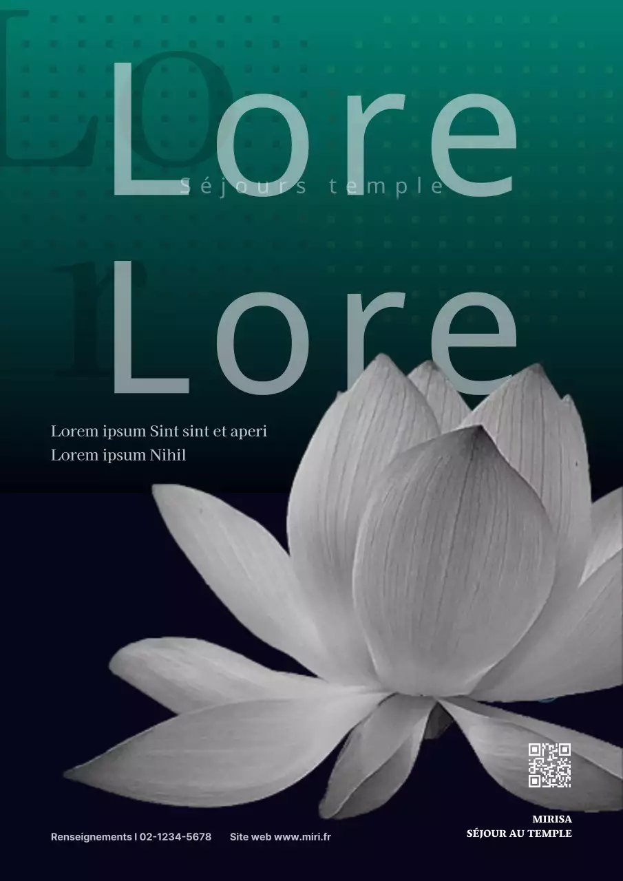 Photos promotionnelles d'un séjour dans un temple moderne et oriental avec des fleurs de lotus noires et vertes