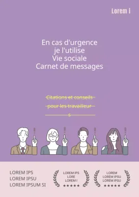 Carnet de vie sociale avec illustrations violettes et thématiques