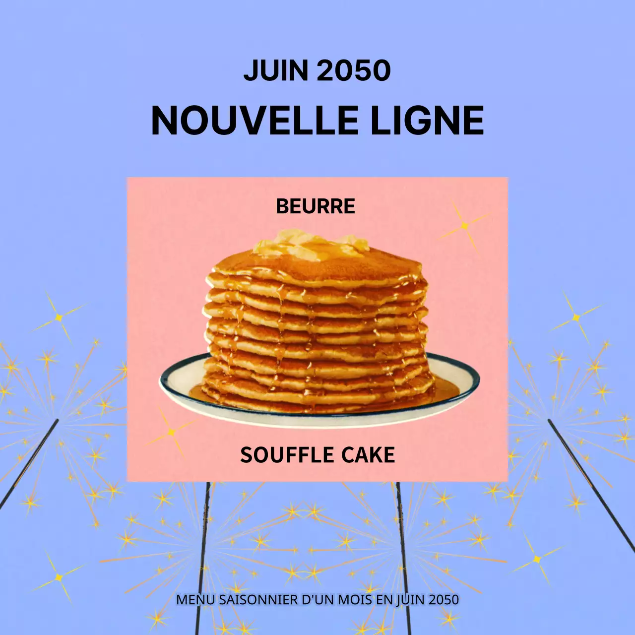 Présentation du menu saisonnier du café en bleu clair et rose