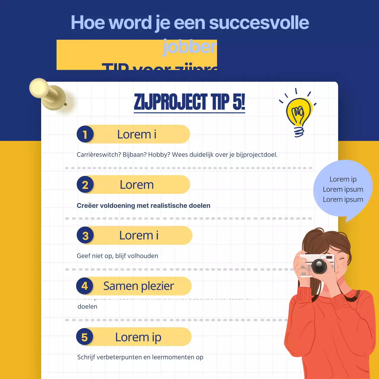 blauwe illustratie concept kantoormedewerker side project cardnews