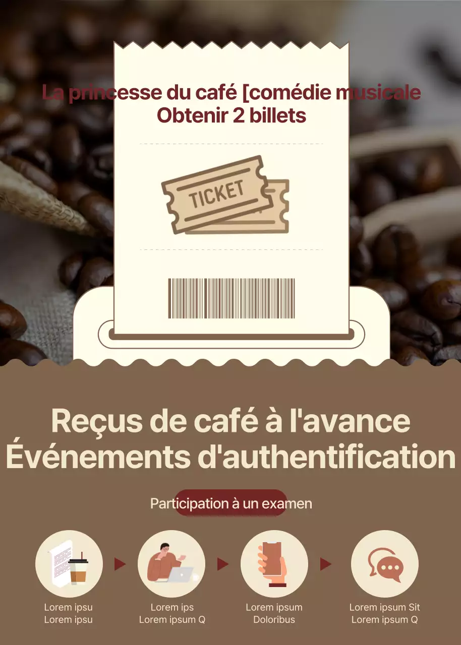 Reçu de café de couleur marron vérification de l'événement popup