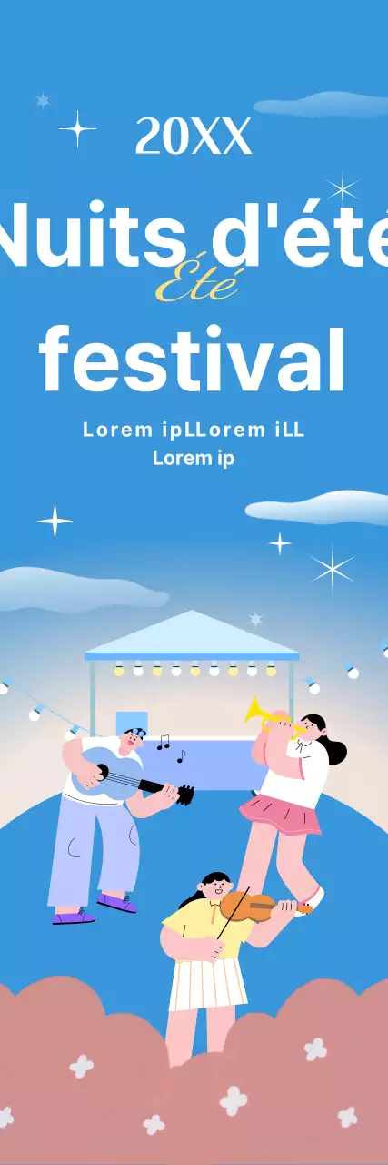 Illustration d'un festival d'été avec des chanteurs bleu clair et roses