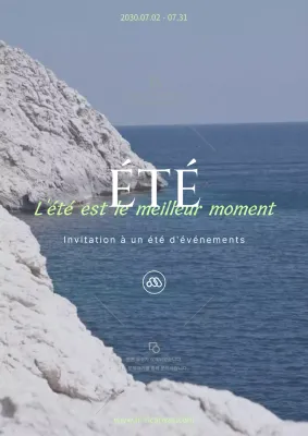 Événement estival sur fond de photo d'océan en bleu et gris