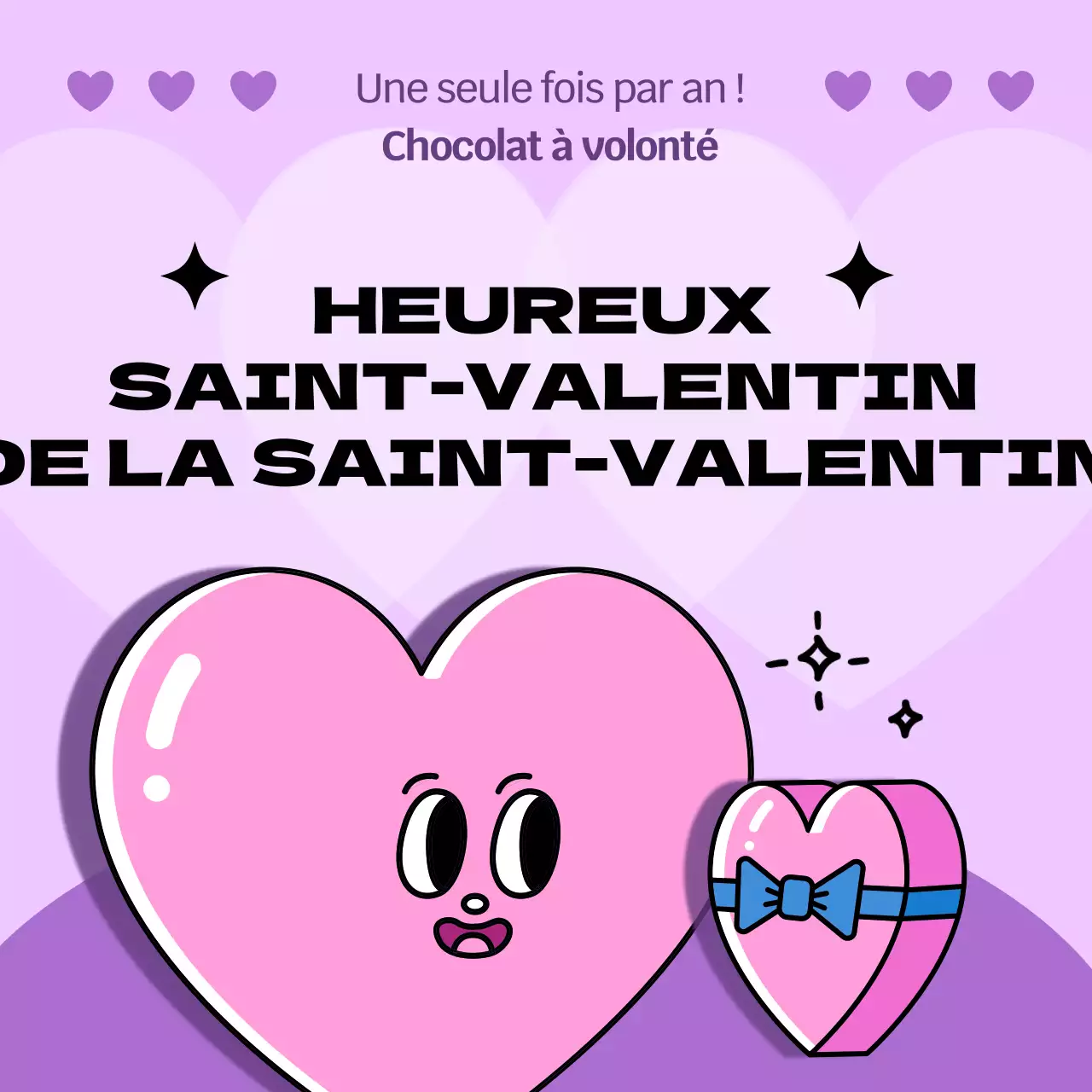 Événement de la Saint-Valentin avec de jolies illustrations de cœurs roses et violets
