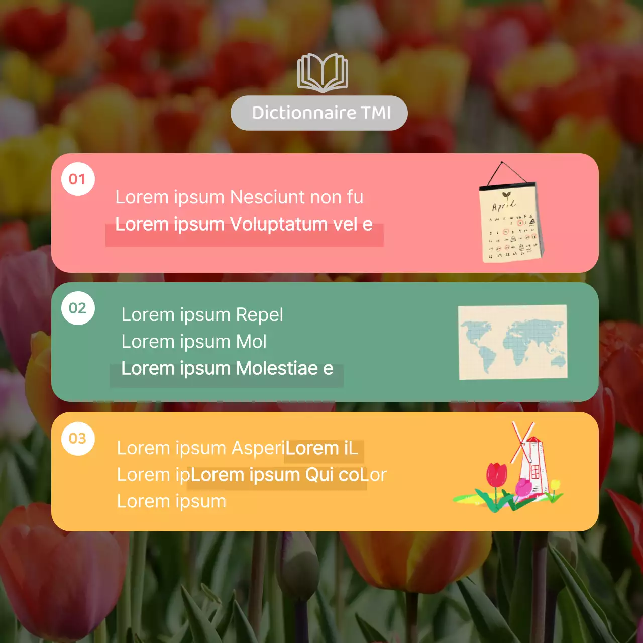 Langue de la fleur de tulipe TMI avec des images illustrées en rose