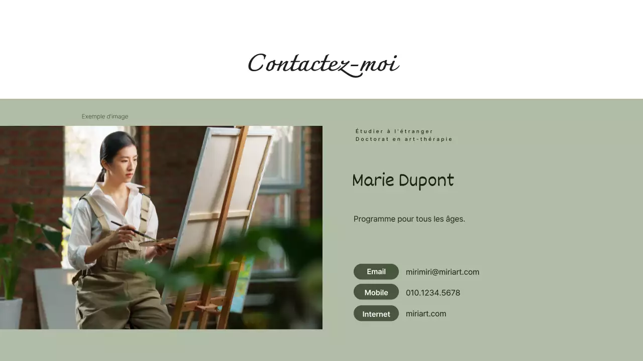 Portfolio vert et simple d'un professeur de psychologie de l'art