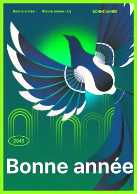 Affiche de l'œuvre d'art du Nouvel An avec un effet de dégradé de chartreuse et de bleu clair