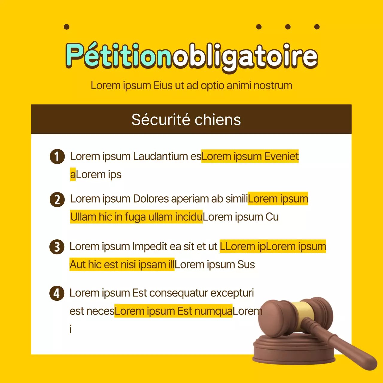 Billet d'information pour animaux de compagnie en jaune et bronze