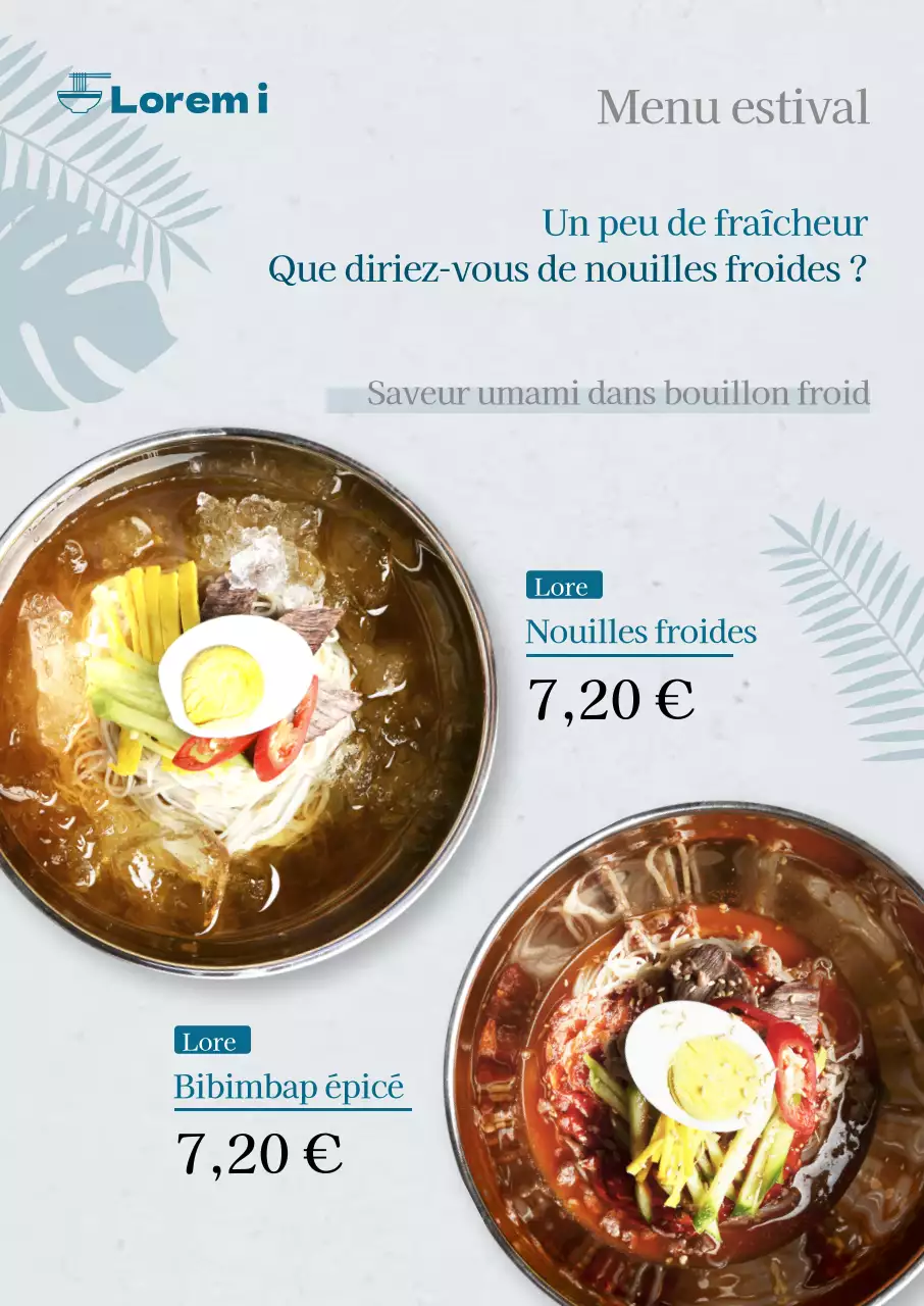 Affiche de menu momil d'été en bleu clair