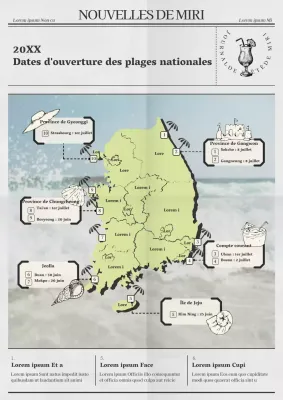 Dates d'ouverture des plages nationales avec un journal gris carte conceptuelle de la Corée