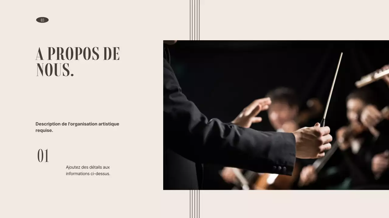 Portefeuille d'organisations d'arts du spectacle dans des tons bruns et sourds