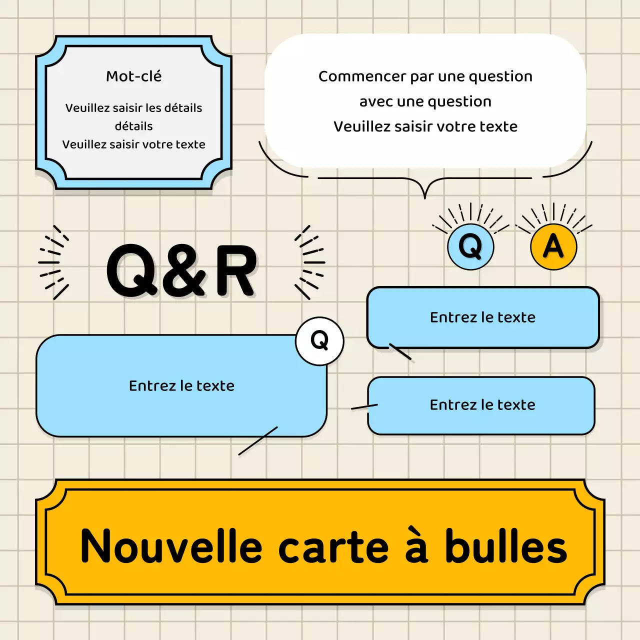 Bulles de texte bleu clair et jaune et illustration mignonne