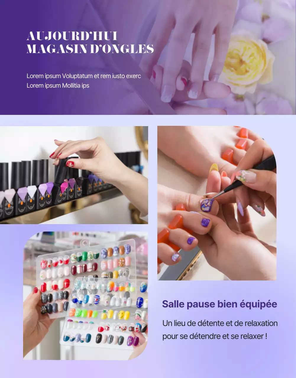 Promouvoir un salon de manucure violet et sentimental