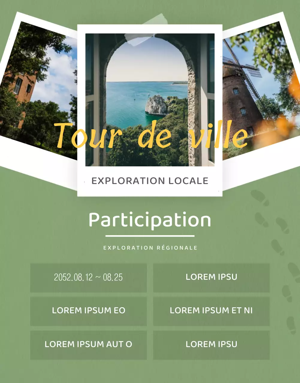 Programme d'exploration de la zone conceptuelle Polaroid en vert clair et jaune