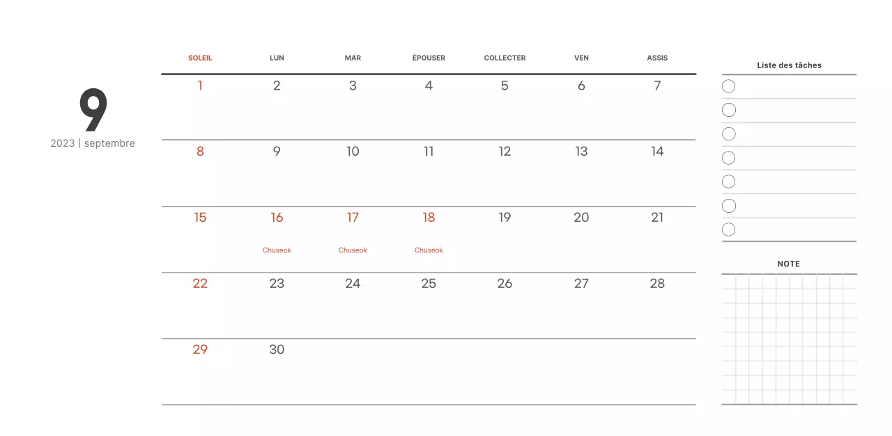 Calendrier de café simple et moderne