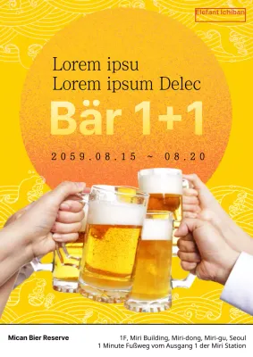 Werben Sie mit einem japanisch inspirierten Konzept mit orangefarbenen und gelben Meeresillustrationen für eine Veranstaltung mit Bierrabatt.