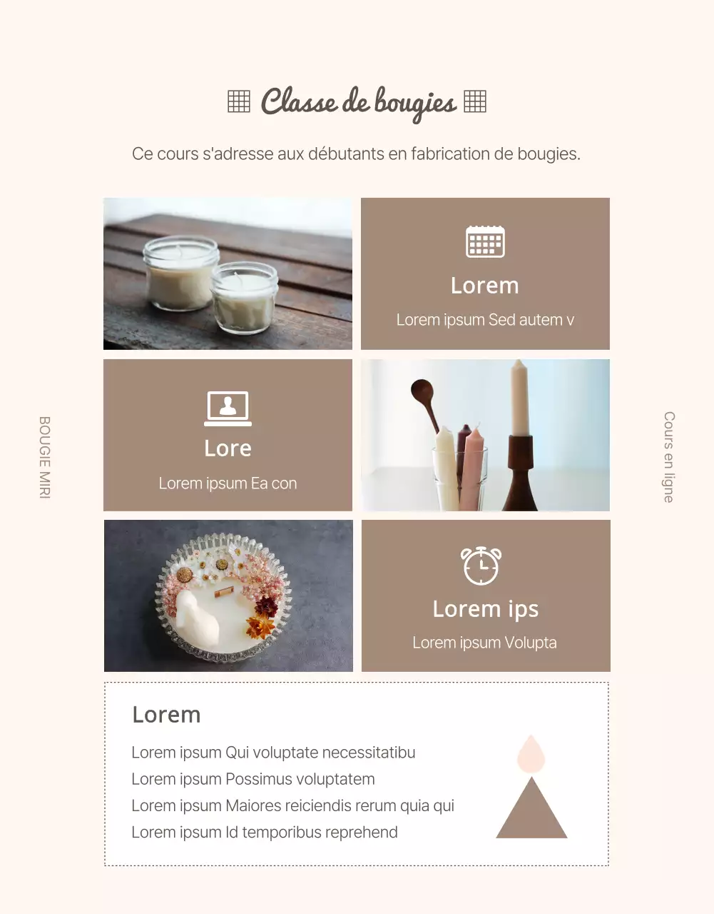 Guide pour le cours d'une journée sur la bougie en ligne en beige