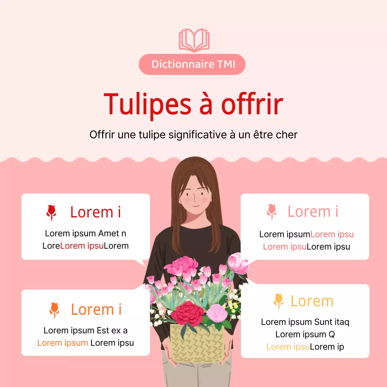 Langue de la fleur de tulipe TMI avec des images illustrées en rose