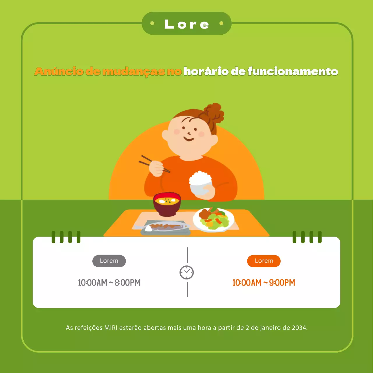 Tema de anúncio do horário de expediente com ilustrações giras em laranja-acastanhado e conceito de moldura redonda simples