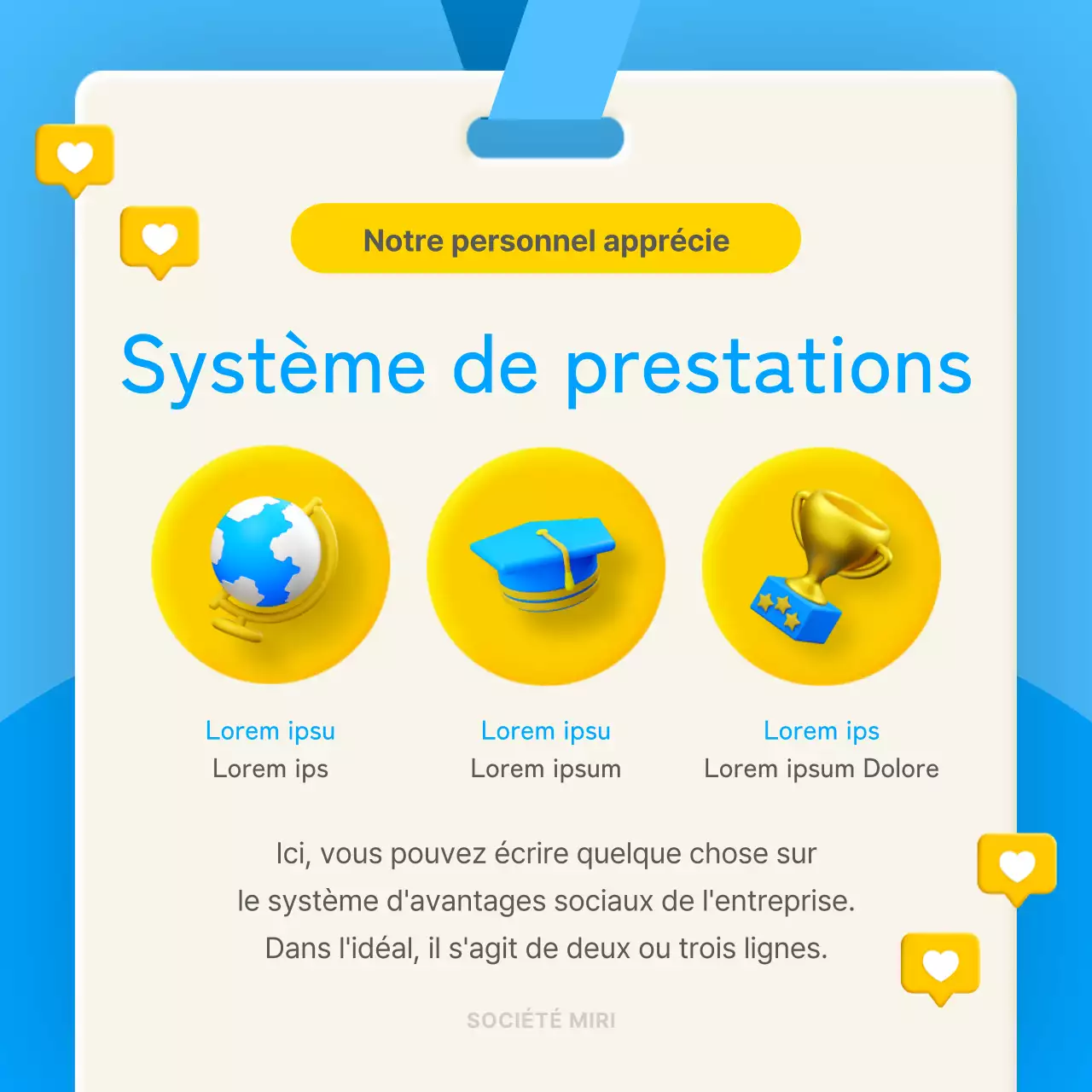 Concept stéréoscopique 3D en bleu et jaune pour introduire le bien-être en entreprise