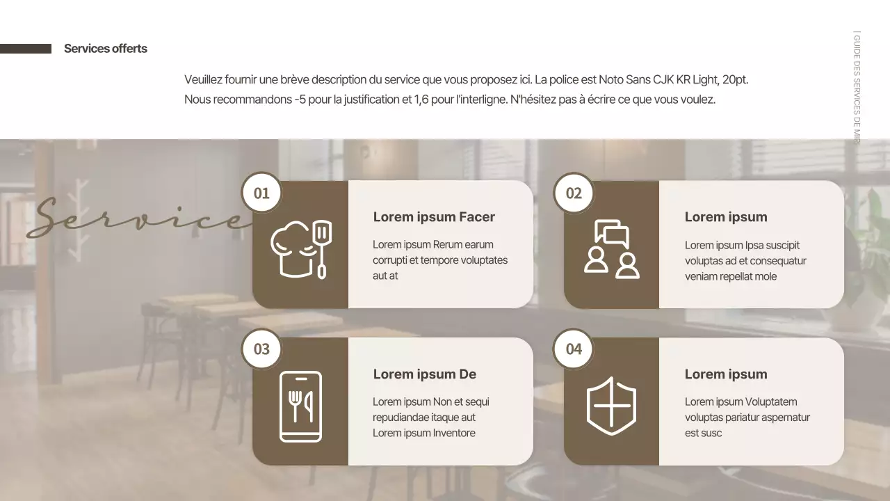 Guide de service de cuisine commune soigné dans des tons bruns Présentation PPT