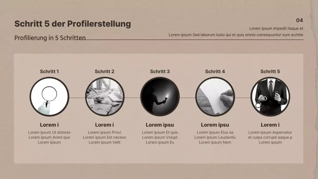 Forschungspräsentationen zum Thema Kriminalpsychologie auf braunem Papier