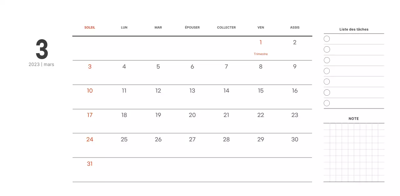 Calendrier de café simple et moderne