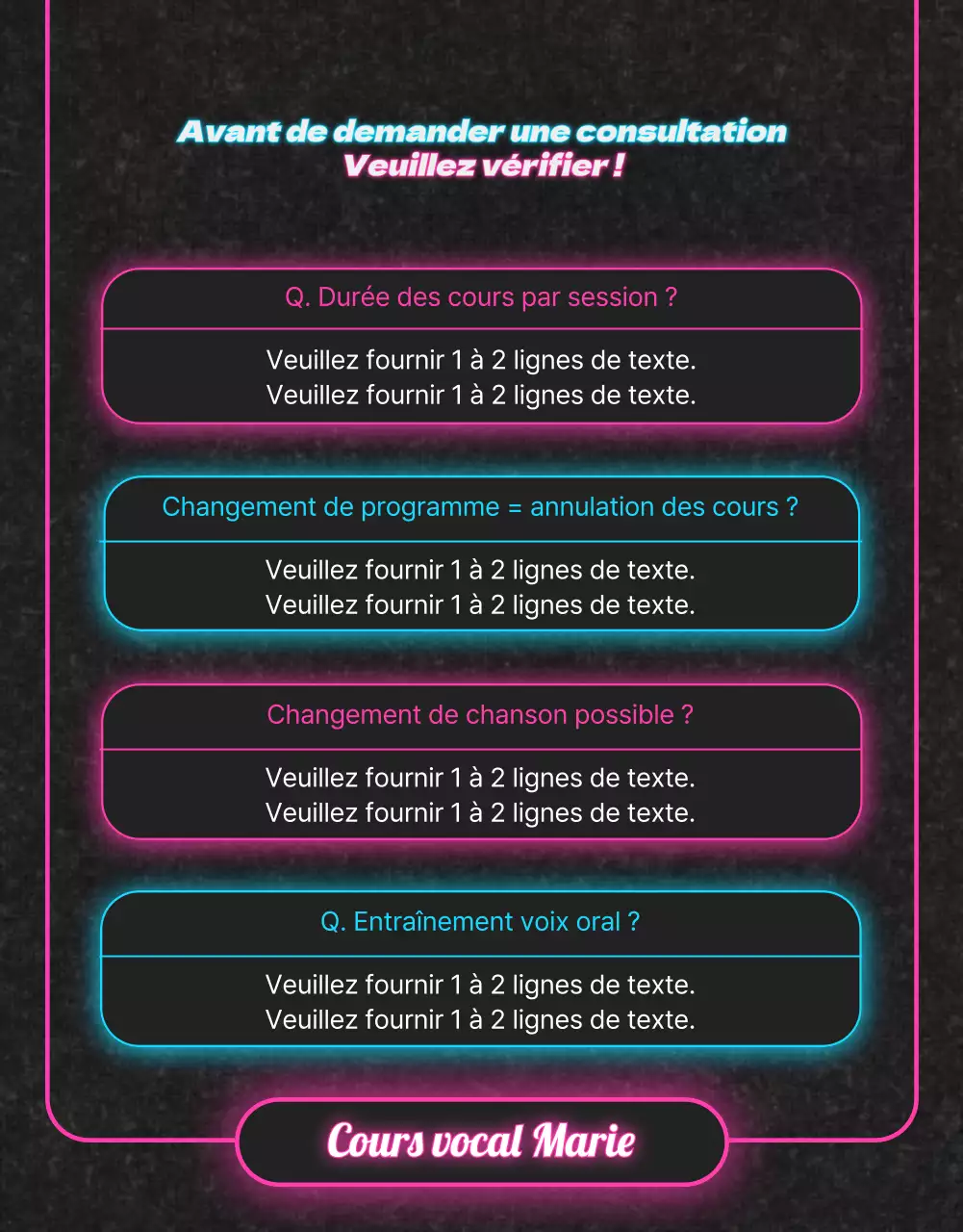 Leçon de chant rose et bleu clair néon