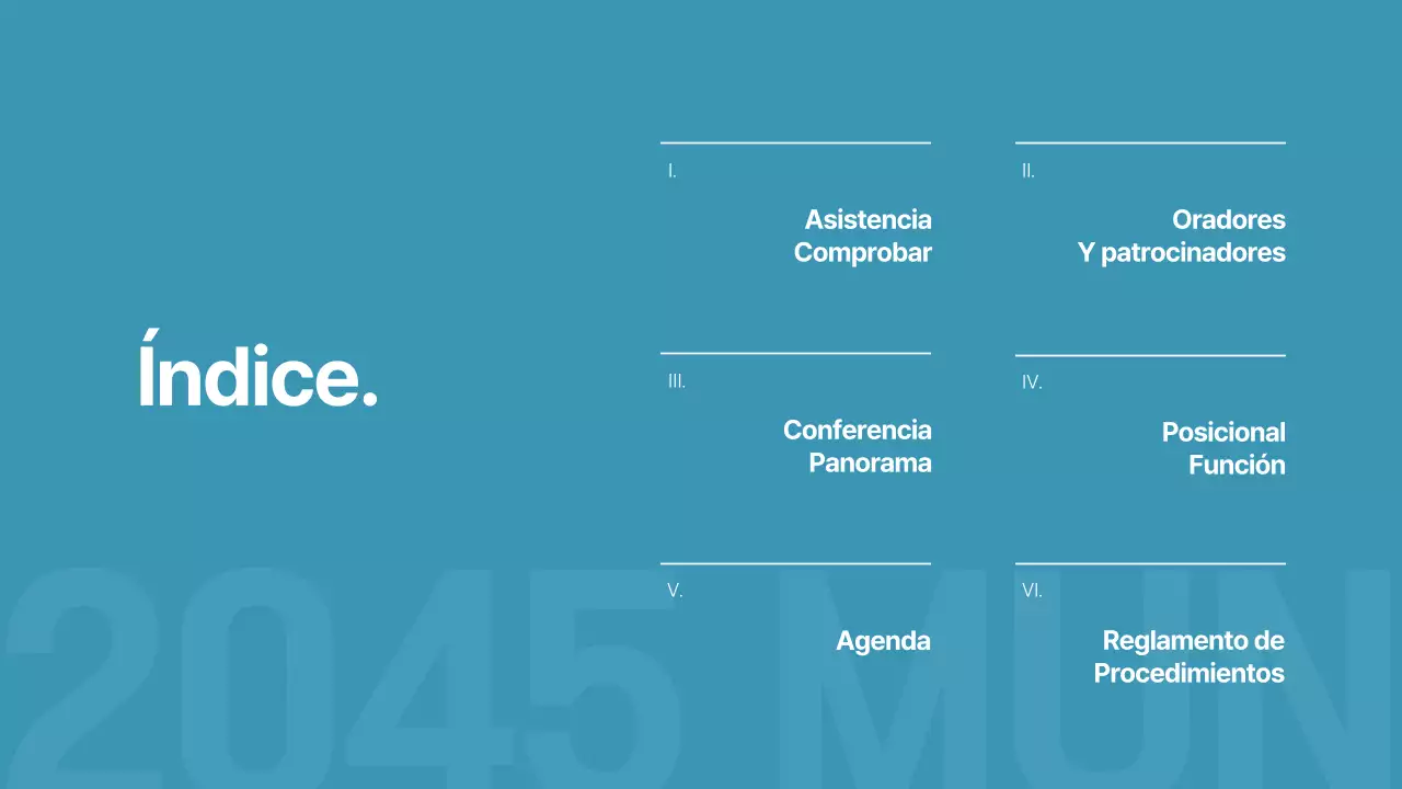 Simulacro de presentación de una conferencia de la ONU en azul y azul marino