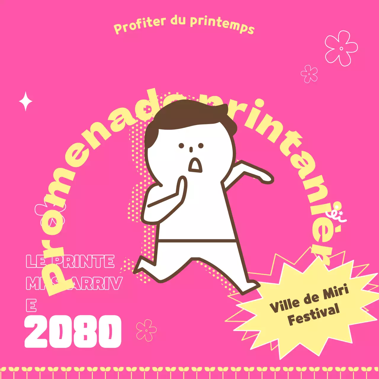 Promouvoir une marche avec l'illustration d'une personne mignonne sur fond rose