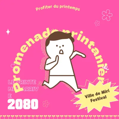 Promouvoir une marche avec l'illustration d'une personne mignonne sur fond rose