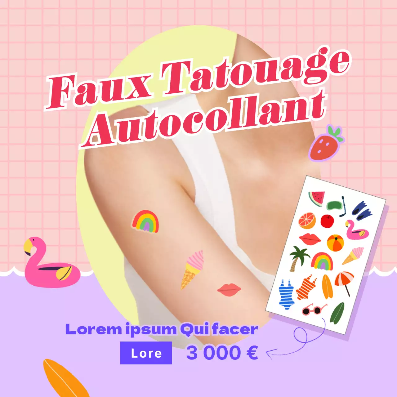 Tattoo sticker promotionnel avec une ambiance de vacances roses