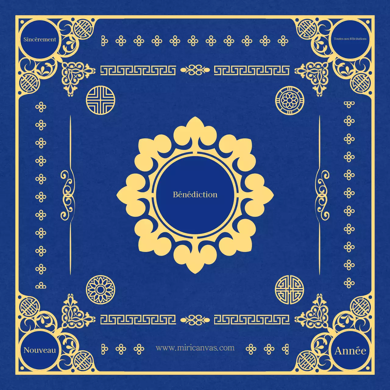 Carte de vœux traditionnelle bleue et jaune