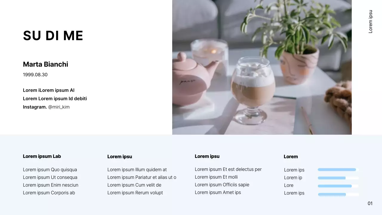 Semplice portfolio per interior designer in bianco e azzurro