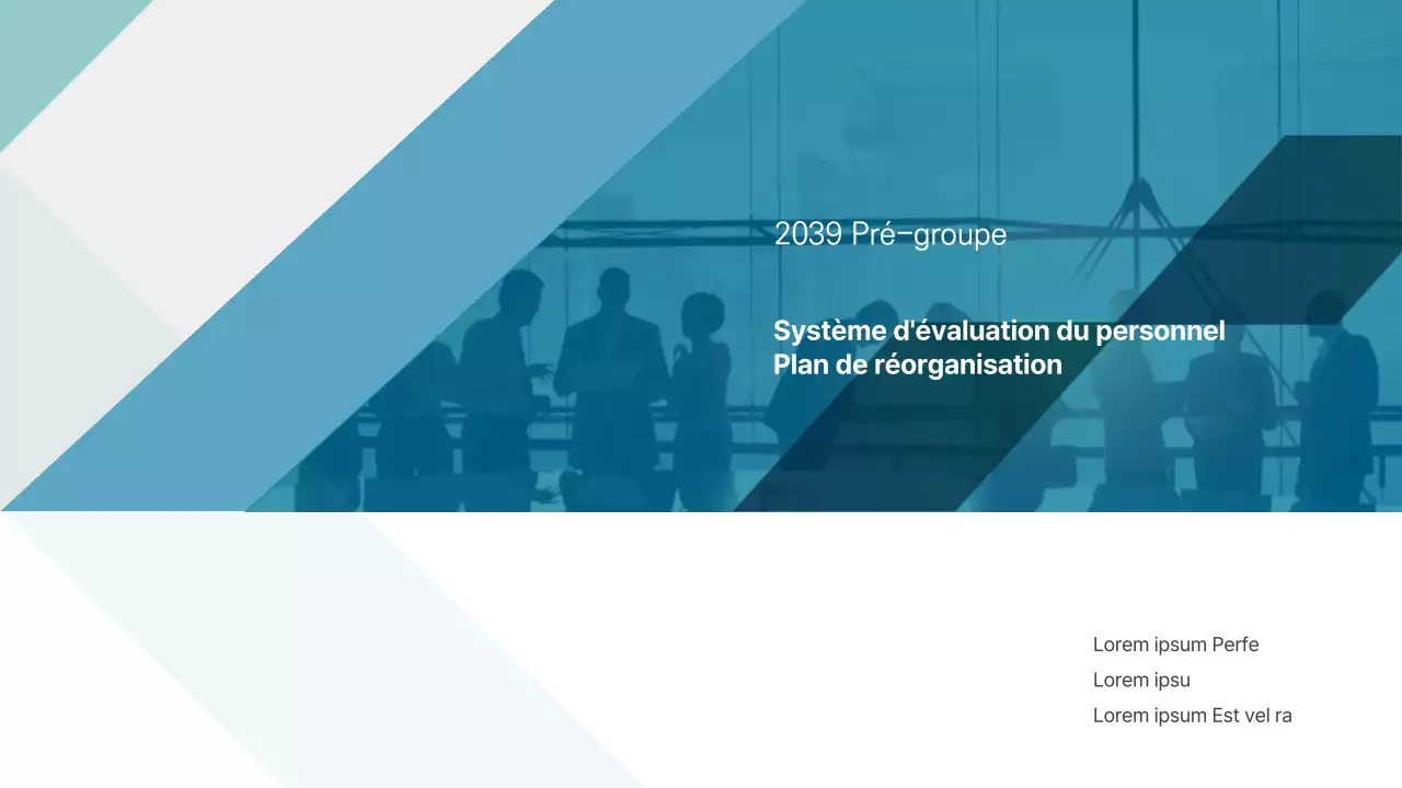 Plan d'affaires bleu-vert et gris pour la réorganisation du système d'évaluation du personnel de Mirigroup Plan d'affaires