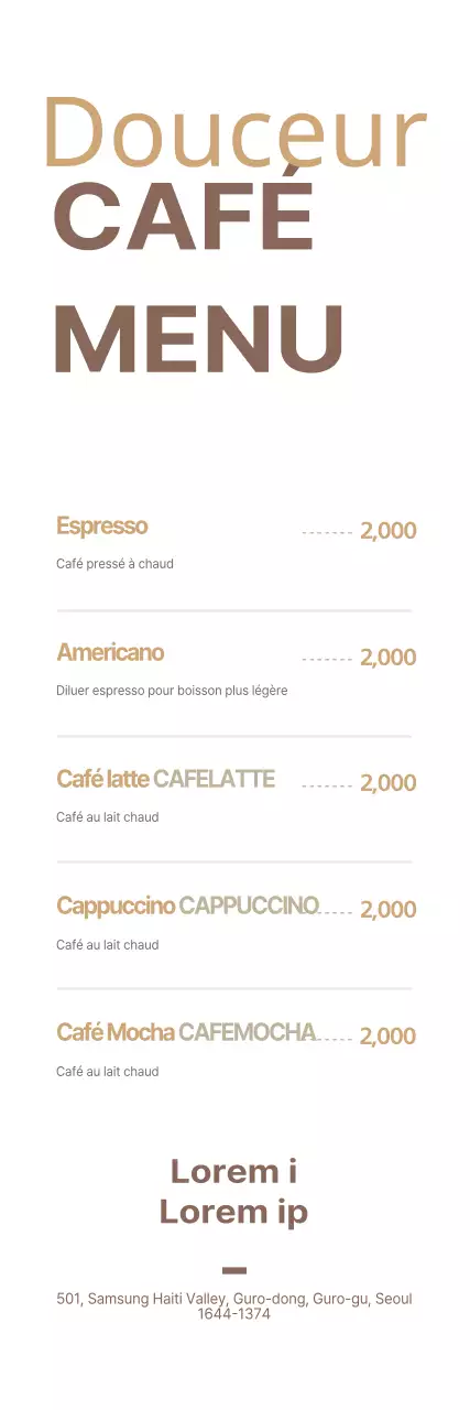 Carte des cafés