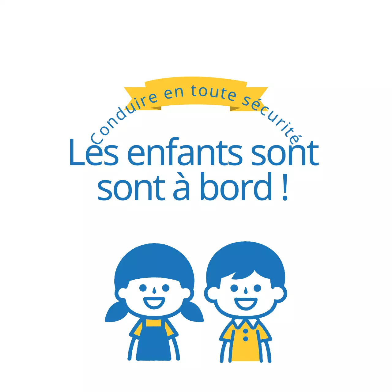 Guide illustré jaune et bleu de conduite sûre pour les enfants à bord des véhicules