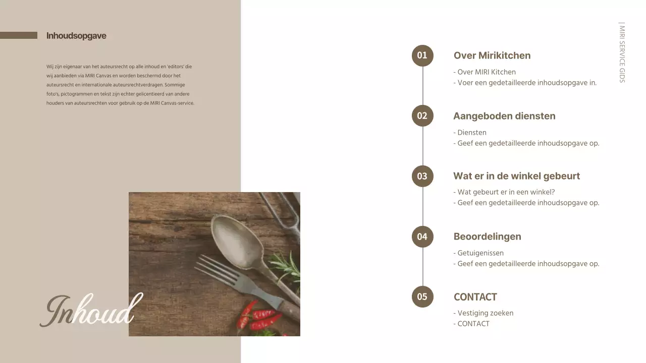 Nette gedeelde keuken servicegids in bruine tinten PPT presentatie