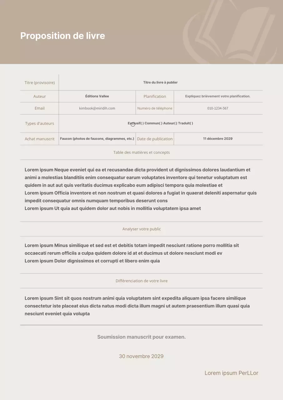 Prospectus du livre brun et beige