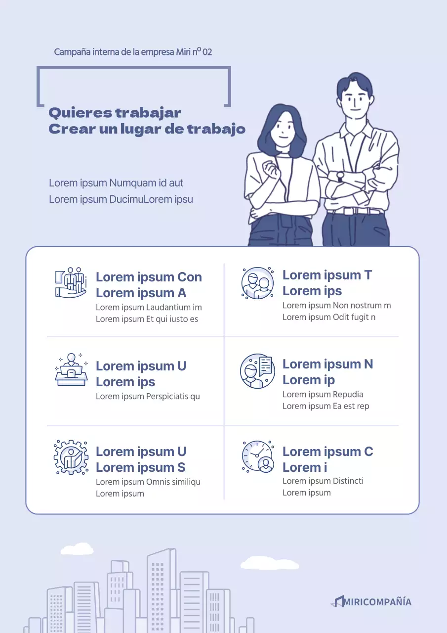 Cartel web de promoción de una campaña interna con ilustraciones en tono azulado