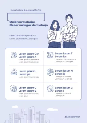 Cartel web de promoción de una campaña interna con ilustraciones en tono azulado