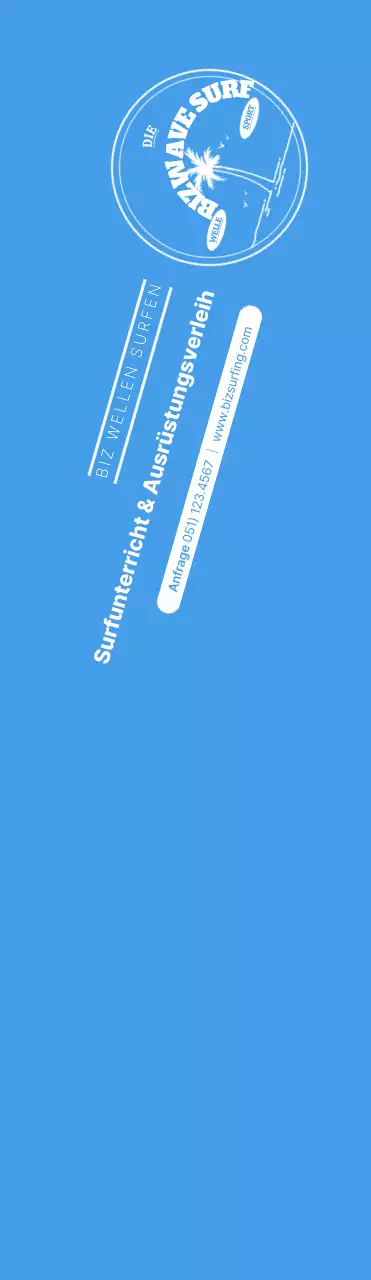 Ein einfaches blaues und gelbes Surfer-Emblem als Logo für den Laden.