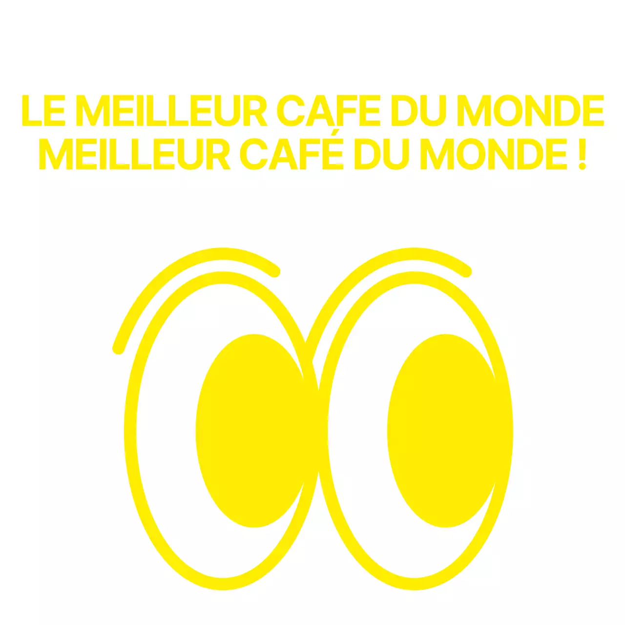 Illustration simple d'un œil rebondissant en jaune combinée à une phrase de texte pour un café de style