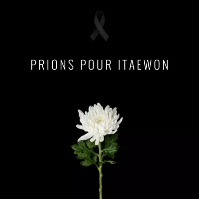 En souvenir des victimes avec un fond noir et des chrysanthèmes