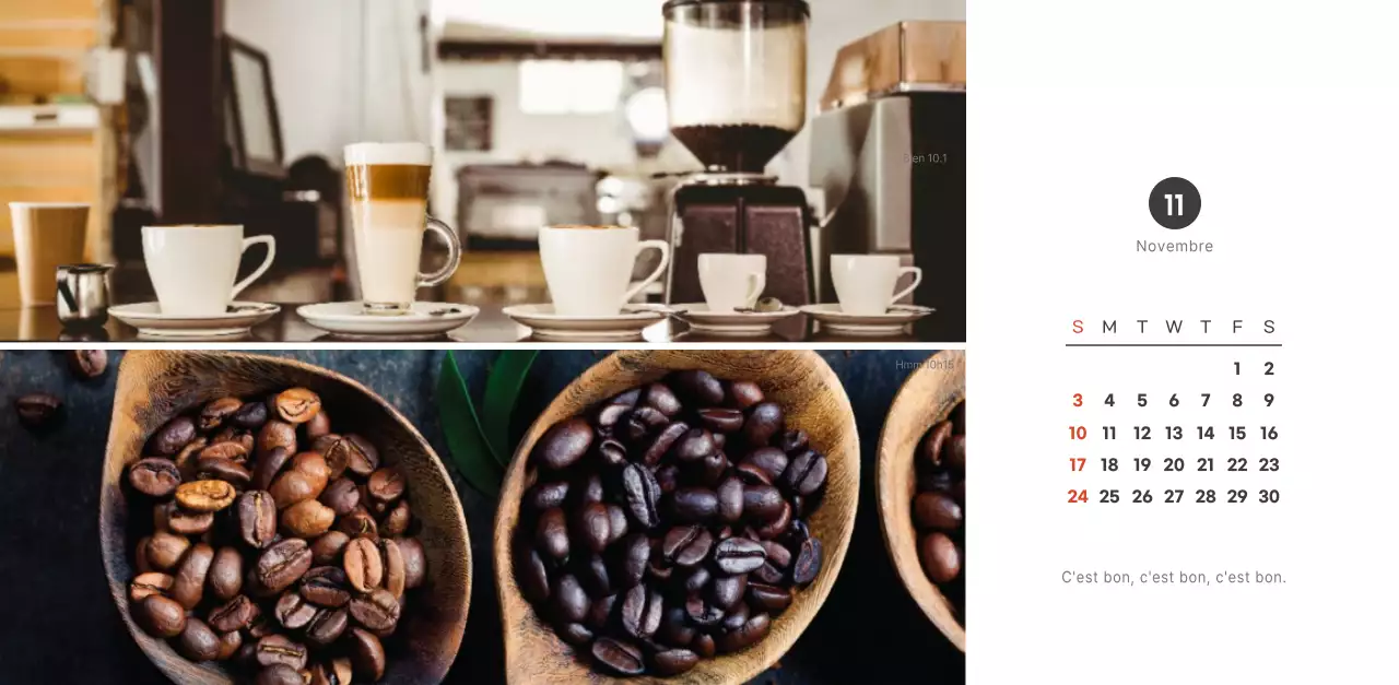 Calendrier de café simple et moderne