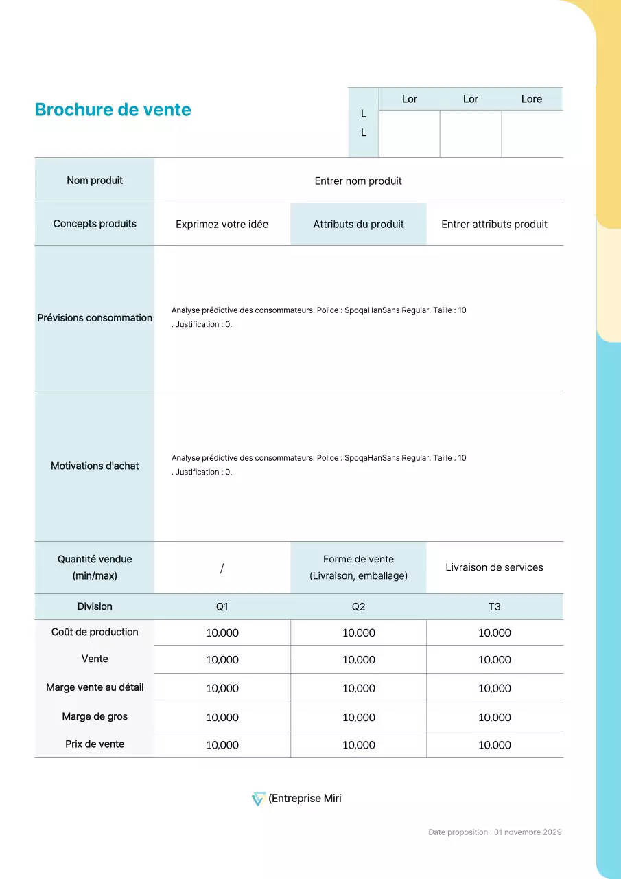 Un argumentaire de vente avec un concept de forme arrondie bleu clair et jaune