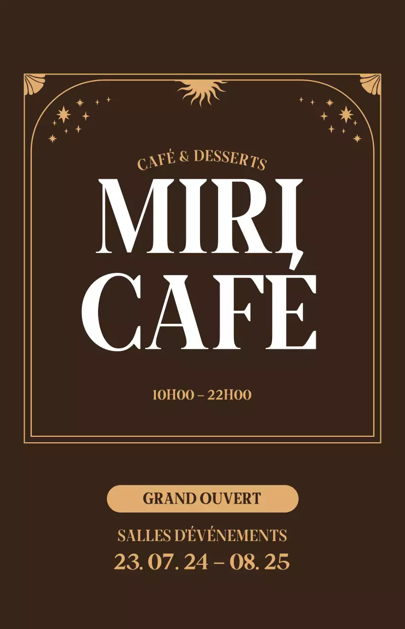 Promotion d'une réduction pour l'ouverture d'un café avec une ambiance beige sur fond marron