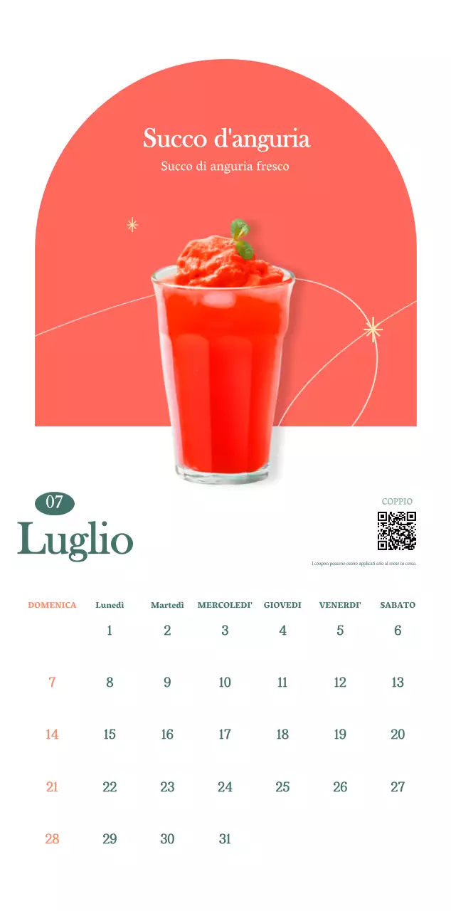 Calendario dei bar con i consigli per le bevande del mese